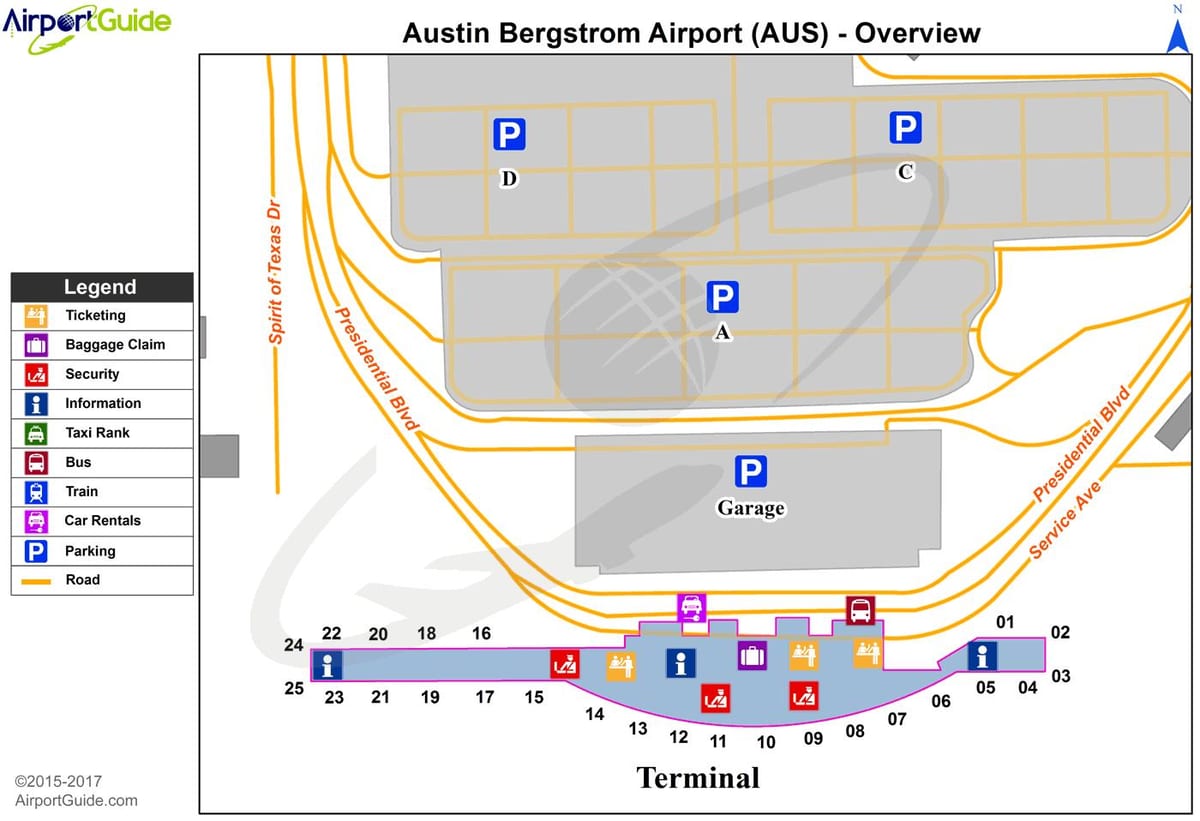 Austin Bergstrom starptautiskā lidosta map