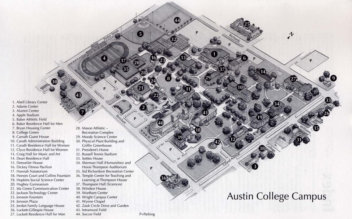 Austin koledžas campus kartes