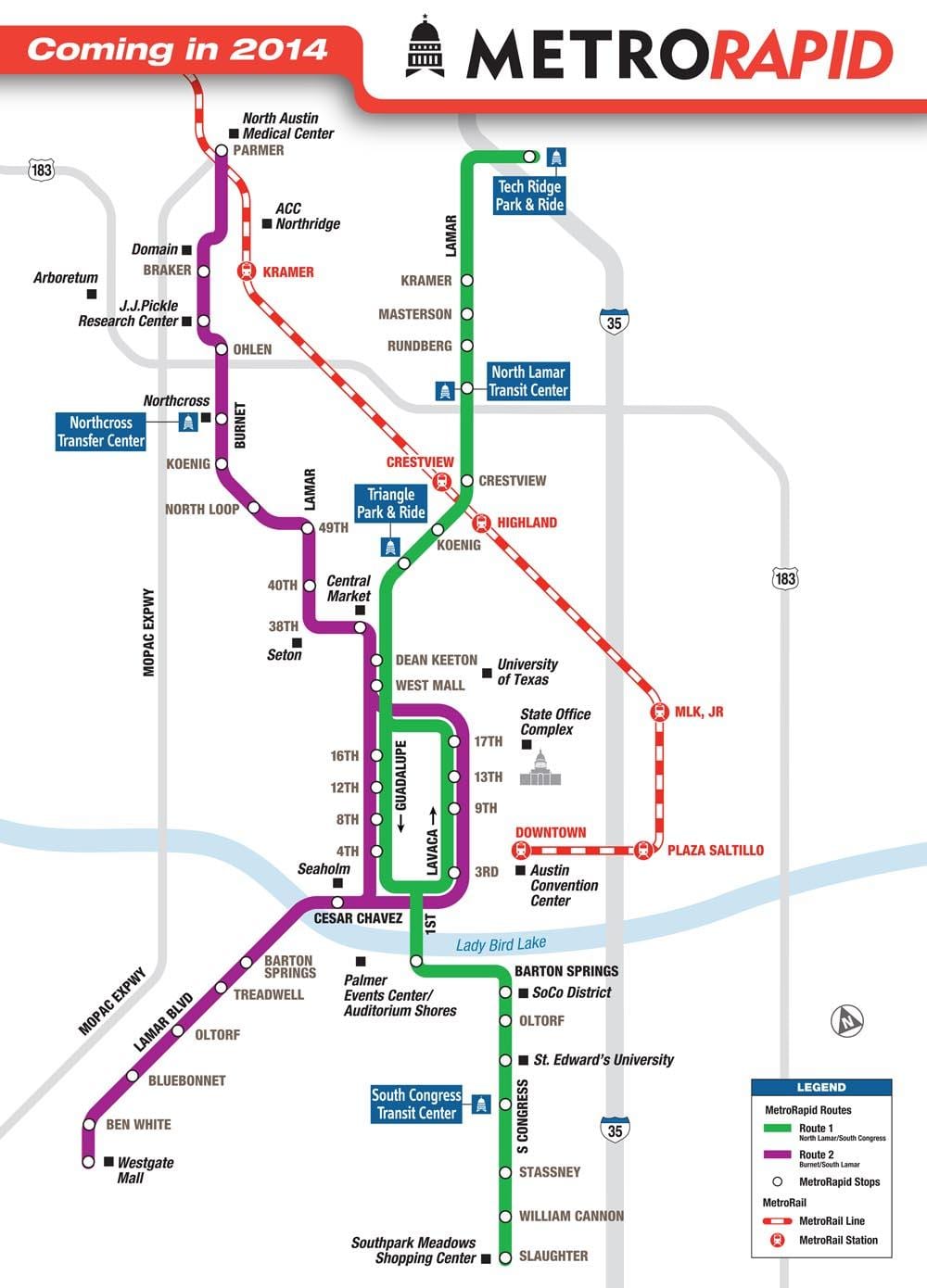 metro dzelzceļa Austin karte