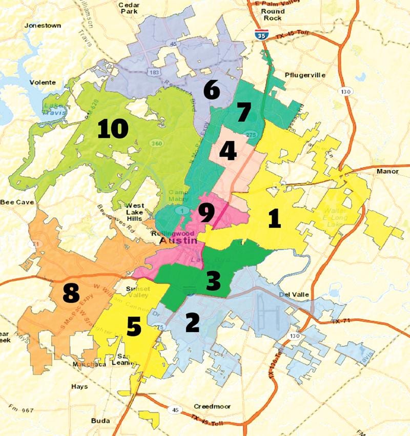 Austin, texas rajona karte