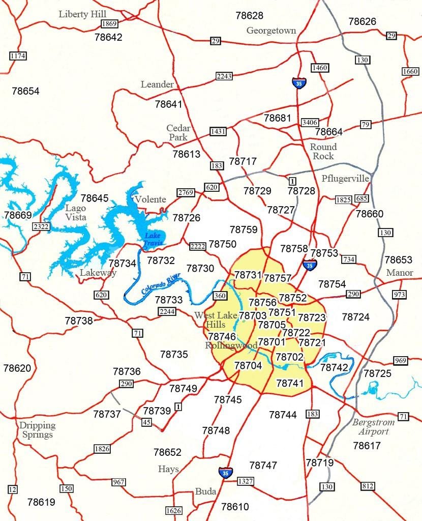 zip kodi Austin Tx karte